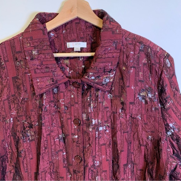 Erin London Burgundy Blazer Pockets Abstract Print Lined Size 3X - Picture 6 of 13